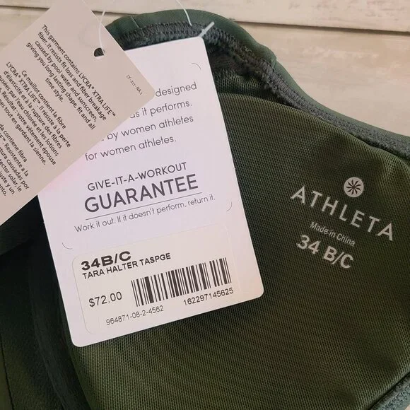 Athleta Tara Halter Tankini Top Green Swim Size 34 B/C NEW Beach $72 - Picture 5 of 7